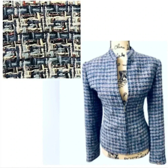 Style & Co Blue Tweed Zipper Front Longsleeve Winter Blazer Size 8 - Picture 9 of 9